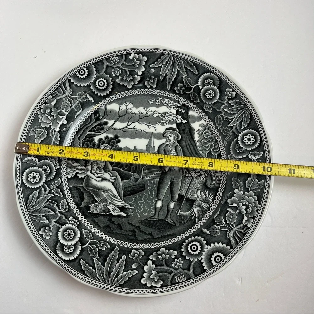 Spode Georgian Series Woodman 10” Dinner Plates Black S3480-W England Set of 4